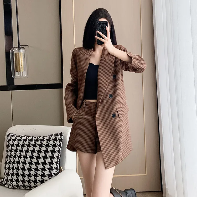 又a又飒御姐风西服女秋季新款复古格纹个性时尚宽松显瘦中长外套