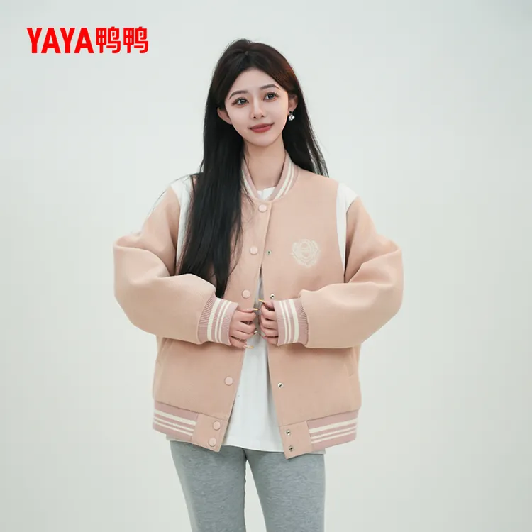 YAYA/鸭鸭羽绒服女短款秋冬季宽松棒球服百搭宽松外套YE4B612009M
