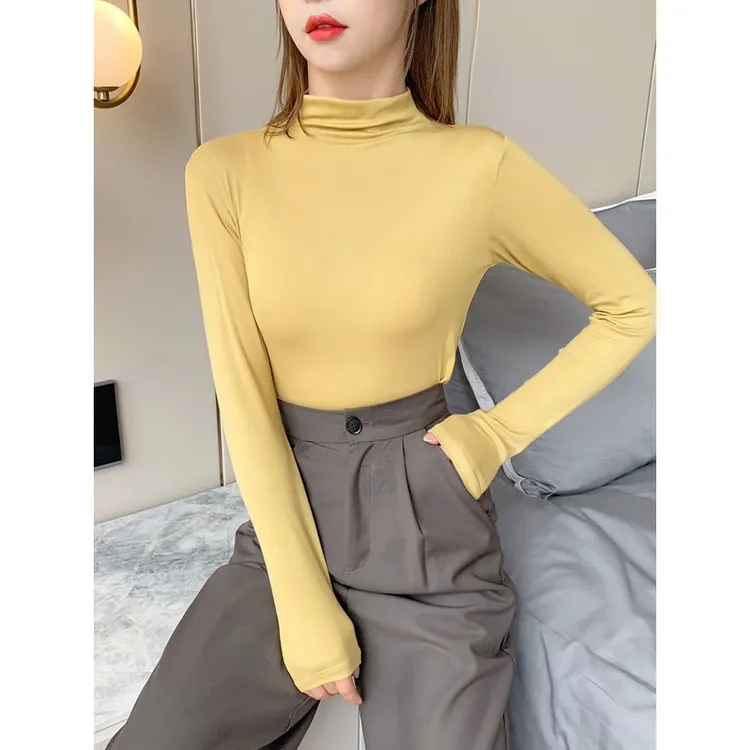 莫代尔半高领外穿打底衫女士秋冬内搭薄款上衣修身显瘦长袖衫洋气