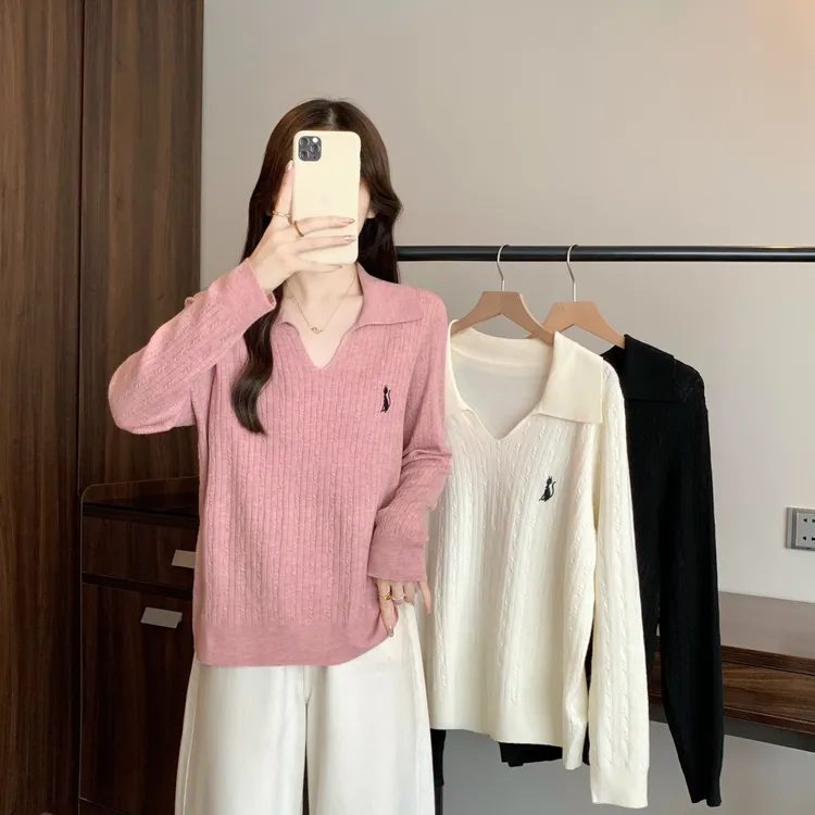 2025秋季新款大码女胖mm显瘦遮肉百搭气质减龄刺绣毛衣上衣68665