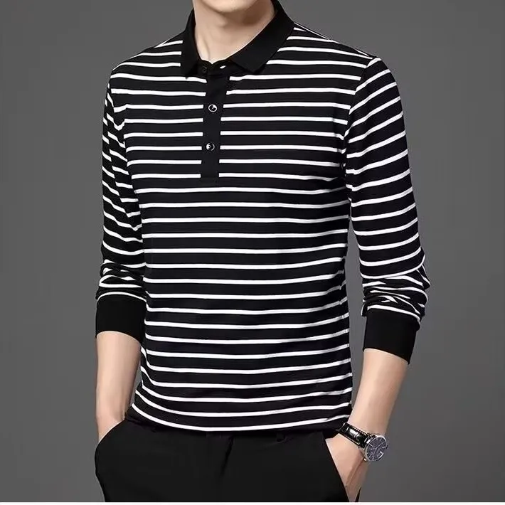 翻领条纹新款T恤男撞色细条斑马纹潮流中青年带领Polo衫外穿体恤