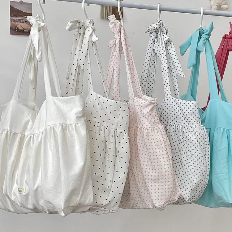 慵懒风褶皱裙系带单肩包大容量腋下包韩系帆布包春夏新款包