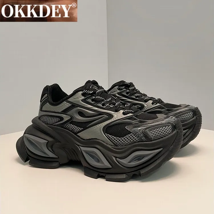 okkdey黑武士异瞳猫眼鞋男女厚底增高老爹鞋国潮情侣运动休闲鞋百