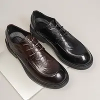 秋季素面休闲皮鞋男款皮鞋圆头翘头德比时尚商务25315