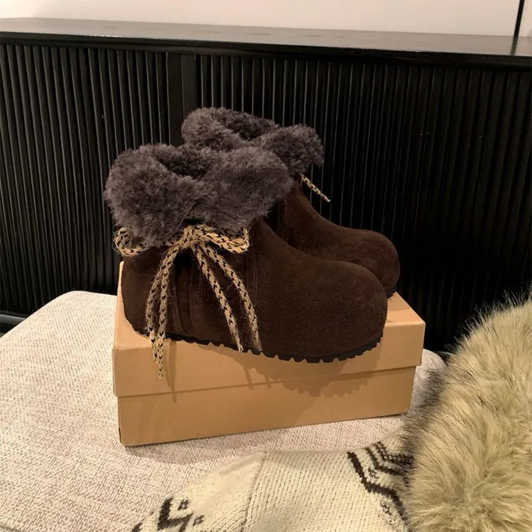 内增高厚底毛毛雪地靴女款2025新款冬季加绒勃肯鞋短靴保暖棉3855
