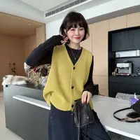 秋季韩洗宽松洋气V领无袖针织叠穿马夹