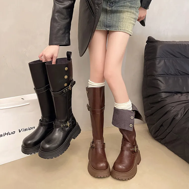 长靴中筒骑士百搭长筒英伦风高筒靴秋冬过膝时装靴
