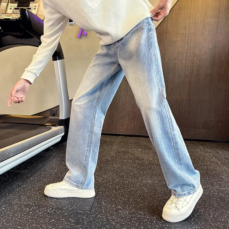 复古水洗竹节纹牛仔裤男美式高街宽松直筒裤潮流设计感痞帅休闲裤