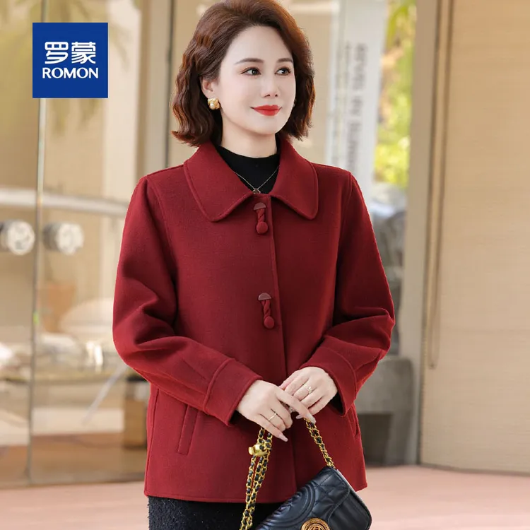 罗蒙中年妈妈秋装毛呢外套喜婆婆婚宴装中老年女春秋双面呢子上衣