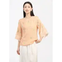 矝羽轩【轻好】新中式蝴蝶绞罗波浪袖衬衫