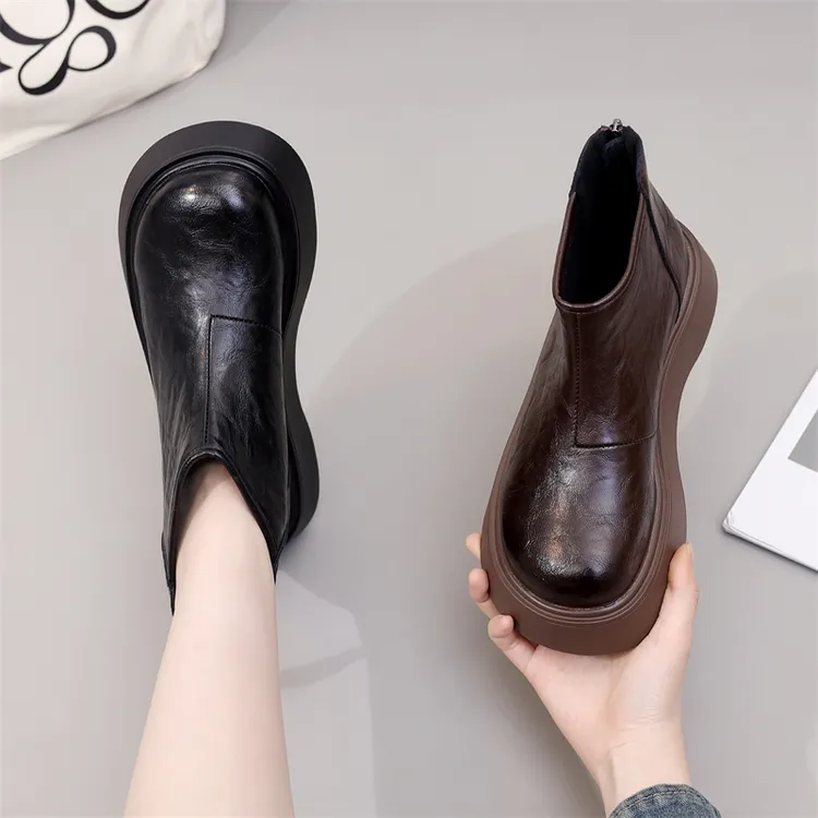 厚底马丁靴女2025秋冬季新款加绒时尚百搭增高法式英伦风马丁女靴