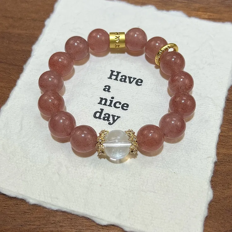 【长安的荔枝】天然星光红草莓晶搭配白水晶六字箴言DIY设计款手串