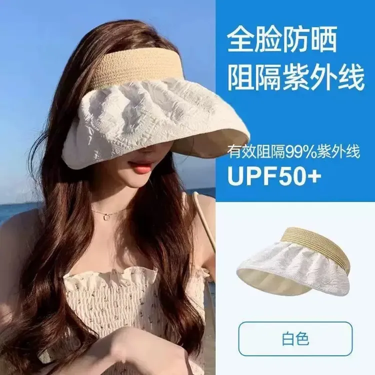 TIFICY户外黑胶大帽檐空顶防晒帽女夏季新款防紫外线发箍遮阳帽