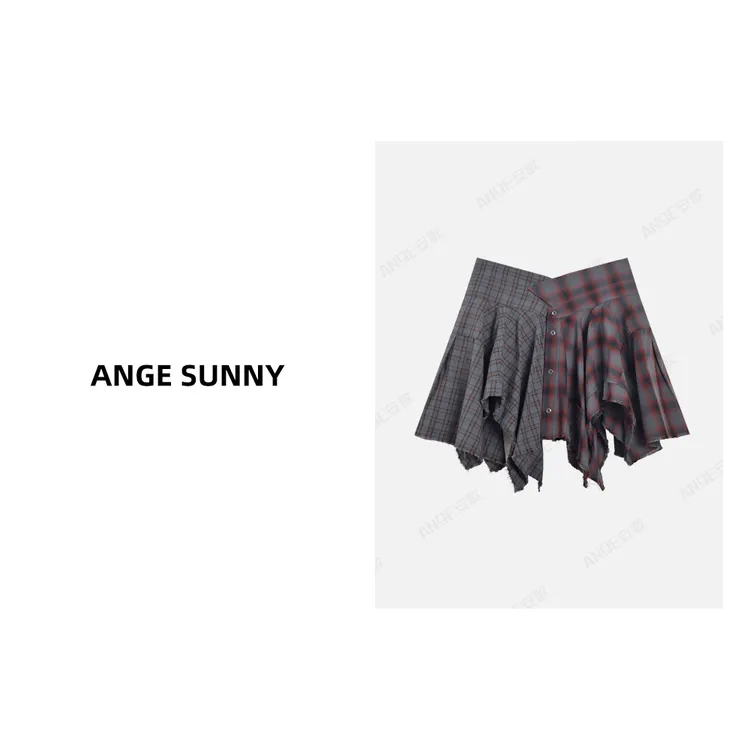 ANGE SUNNY【a*w撞色拼接格纹半裙】不规则解构对称衬衫裙裤