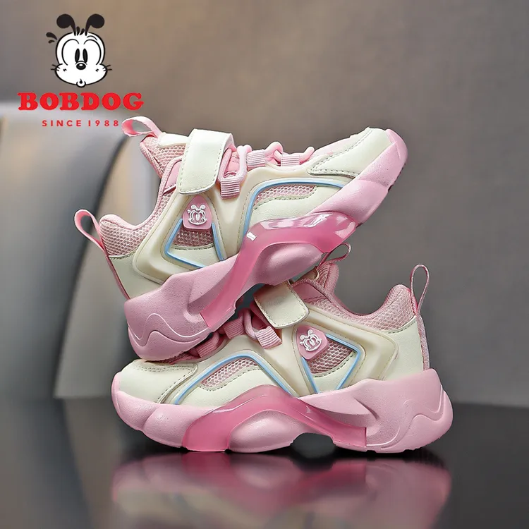 巴布豆女童鞋子2025春秋新款老爹鞋网面透气儿童运动鞋时尚软底