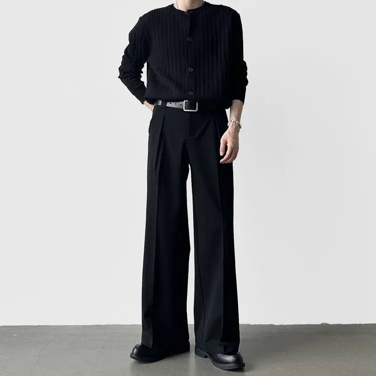 A6【三本针工艺】秋冬季压褶A字阔腿西裤男高品质宽松直筒西装裤
