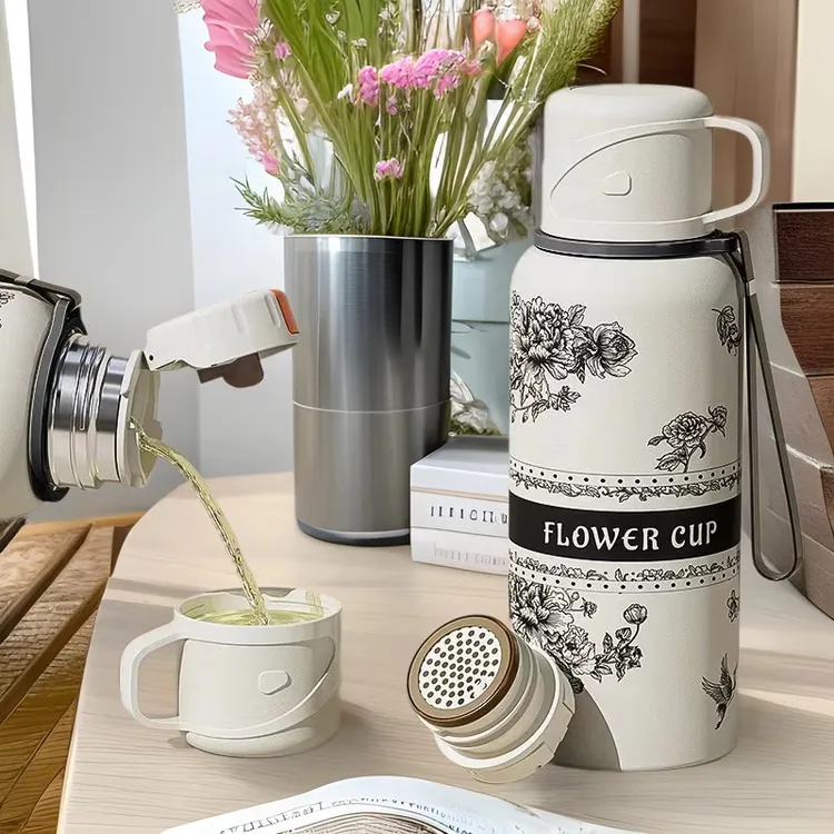 【新疆包邮】牡丹花语600ML316不锈钢大容量保温杯户外便携泡茶水车
