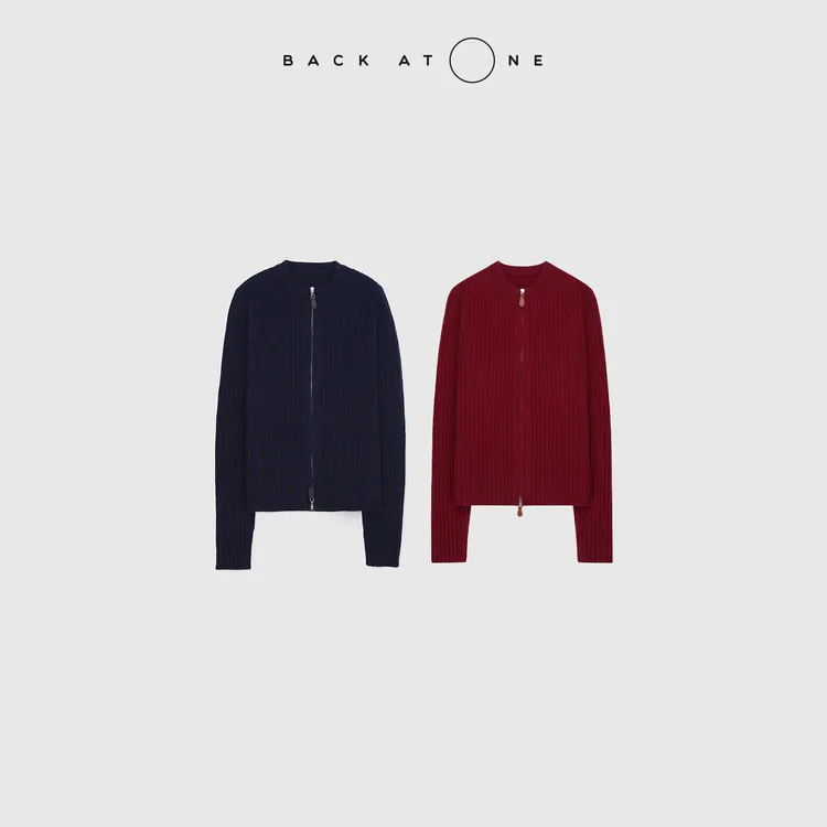 BACKATONE“悦佳人”baby羊绒双头拉链藏青色针织衫 BFF-1AS565H-K