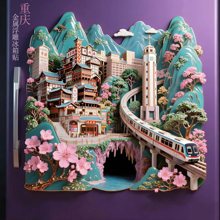 ［重庆系列］金属浮雕磁贴旅游景点纪念品国潮重庆冰箱贴双11