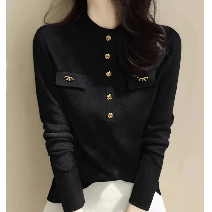 半高领长袖针织衫内搭秋冬新款时尚洋气百搭女装显瘦打底毛衣上衣