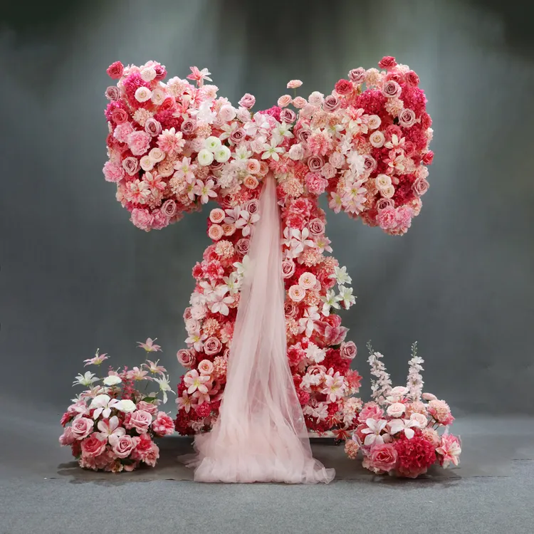 新款婚庆蝴蝶结铁艺摆件舞台道具花户外创意布置求婚表白婚庆绢花