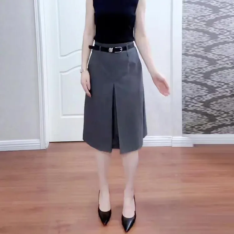 色半身裙女2025夏季新款薄款高腰显瘦大尺码韩系时尚百搭a字裙子