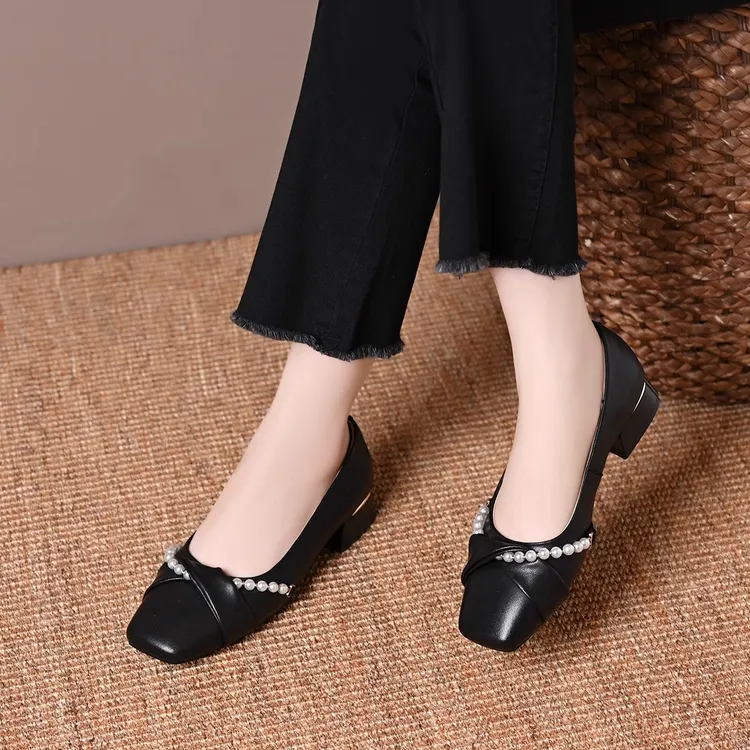 优雅女鞋春夏搭配裙子法式风3cm细跟单鞋春季浅口单鞋法式粗跟