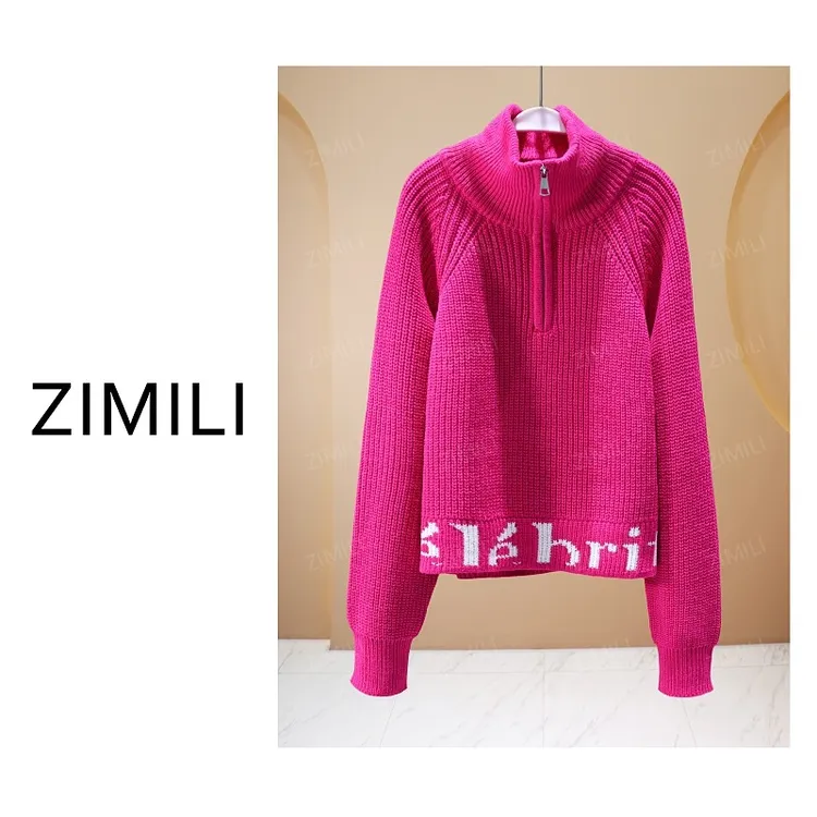 【亮哥女装】2025秋冬新品《云感系列》洋红色高领羊毛上衣10117-Q4