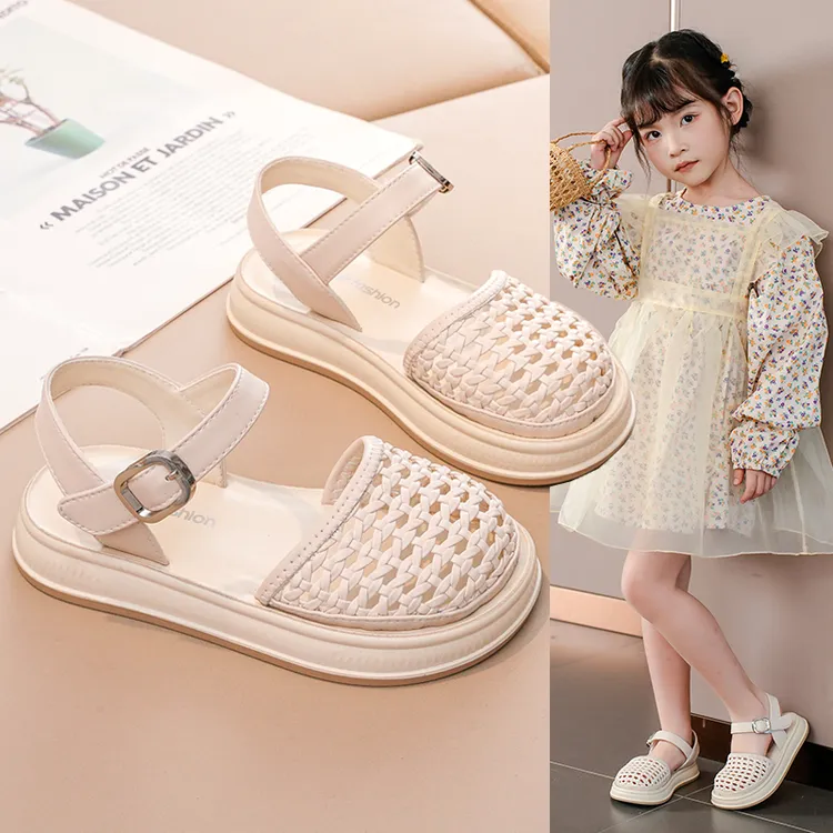 女童凉鞋夏季包头2025新款公主软底洋气可湿水小女孩儿童编织鞋子