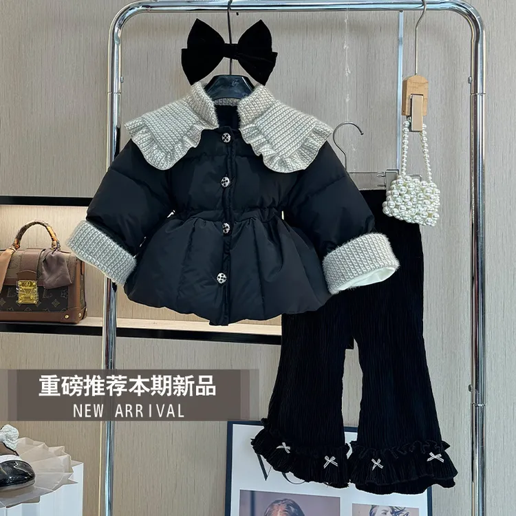 女童冬装棉服外套小女孩洋气时尚加绒加厚棉衣儿童气质冬款套装