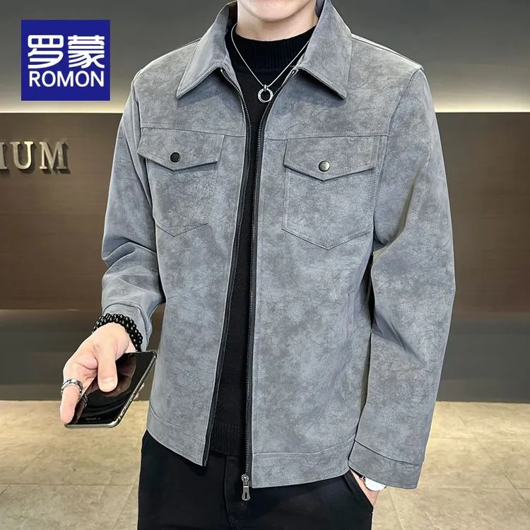 罗蒙男士秋冬季潮流百搭工装夹克男2025新款休闲翻领上衣外套男款