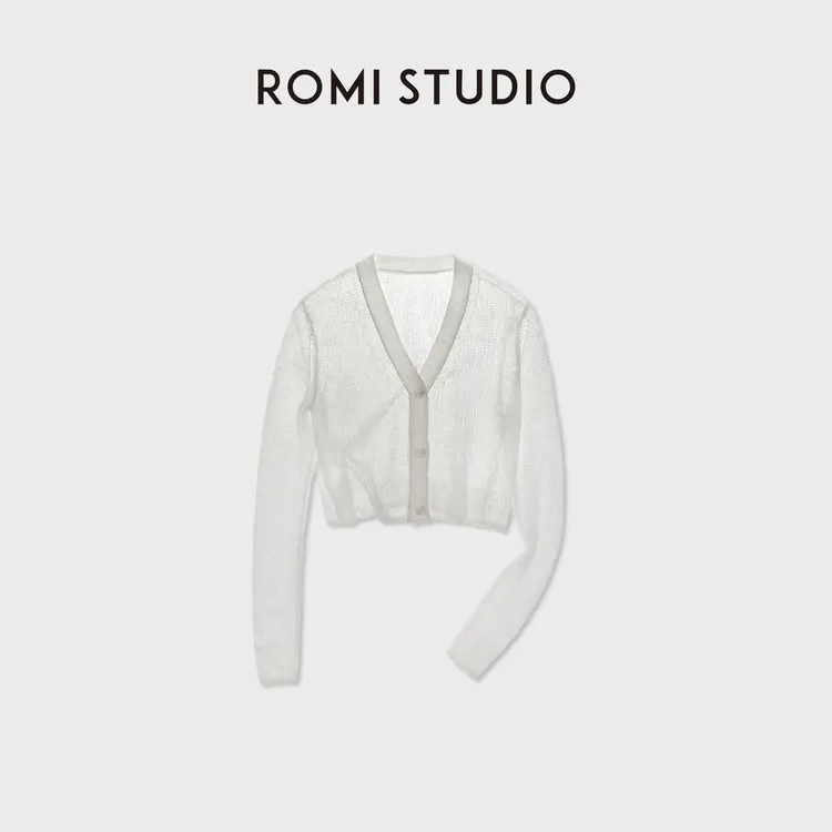 ROMI STUDIO“空调衫”羊驼羊毛混纺镂空织花毛织开衫 RWDSST3428