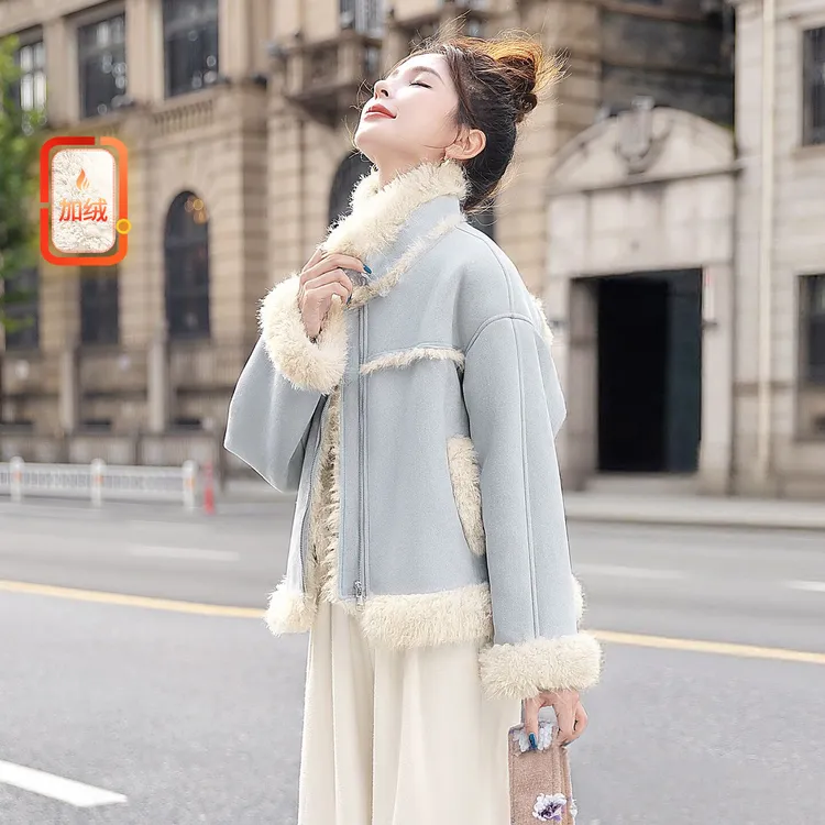 丝柏舍2025冬装新款女装时尚翻领休闲风短款宽松款外套S54R6604A