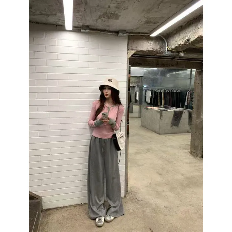 秋冬运动INS风套装休闲洋气小众修身显瘦长袖上衣高腰垂感直筒裤