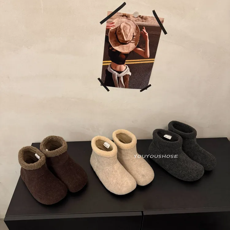 时尚毛呢雪地靴女2025冬季新款毛毛靴女勃肯靴保暖棉鞋加绒短靴子