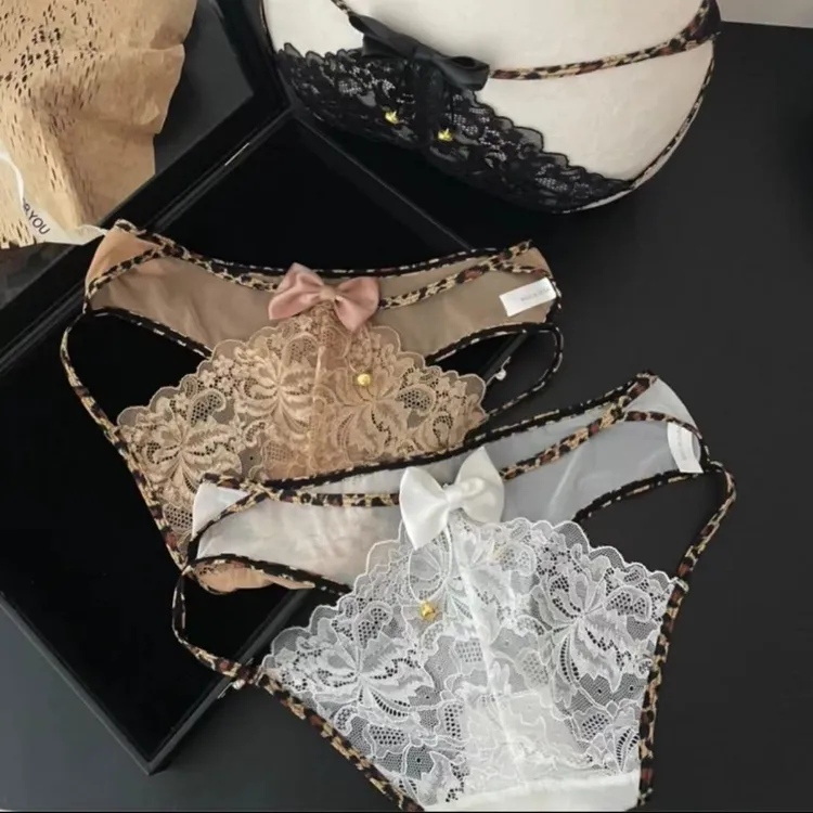 禁欲豹纹~法式性感镂空豹纹内裤女士纯欲铃铛诱惑蕾丝三角短裤