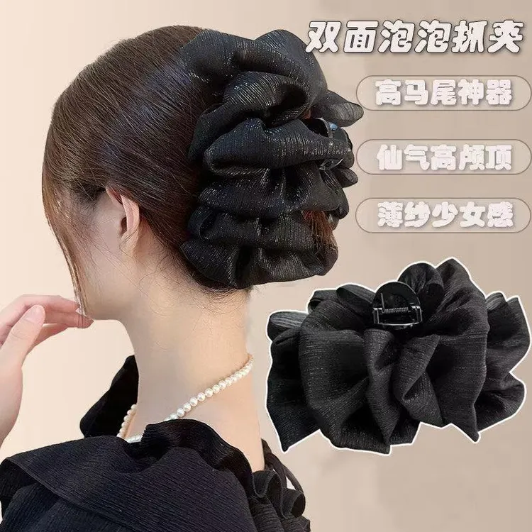 泡泡云朵抓夹女百搭褶皱夹子新款后脑勺蝴蝶结发夹鲨鱼上班族发饰