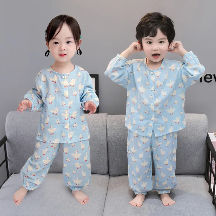 儿童睡衣a类100%纯棉长袖春秋款宝宝纱布男童四季套装女童家居服