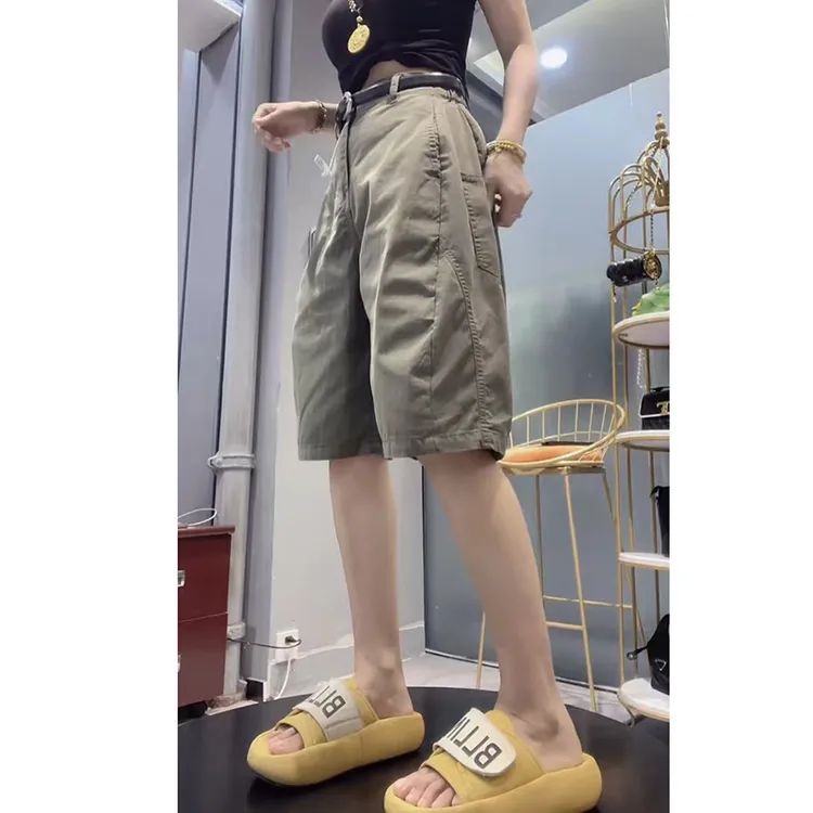 时尚宽松休闲裤女2025夏季新款大码高腰洋气百搭直筒五分工装裤子
