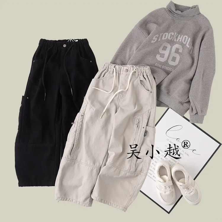 吴小越w1733男童加绒工装裤冬款多口袋痞帅男孩冬新款韩版长裤