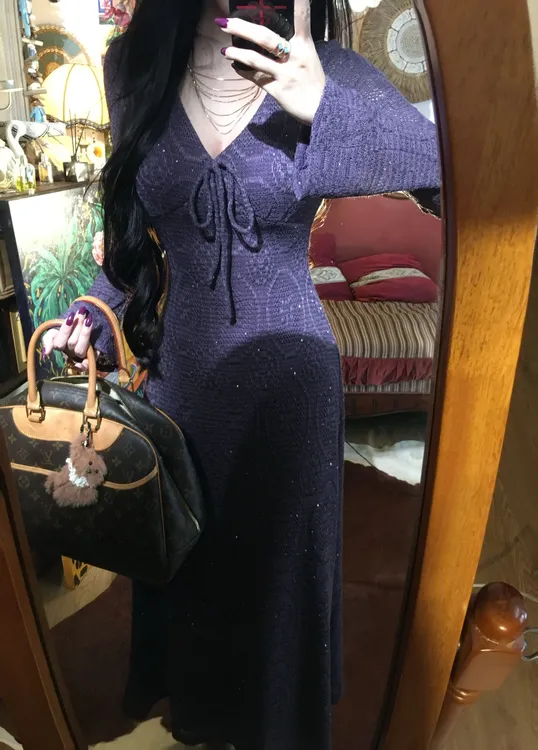 贾大猫《紫陌》2025秋冬新款法式气质显瘦紫色连衣裙M221