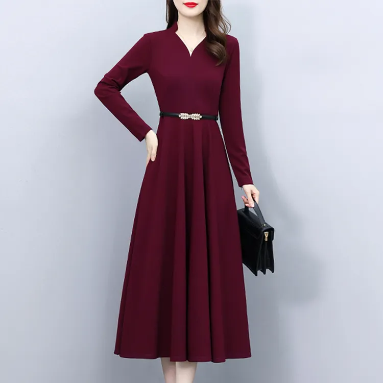 复古简约连衣裙女高级感显瘦2025年秋季新款气质减龄长裙子简约