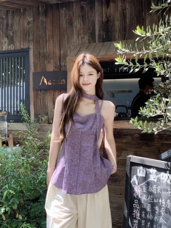 气质法式背心辣妹显瘦复古提花吊带上衣夏装外穿小众时尚修身通勤