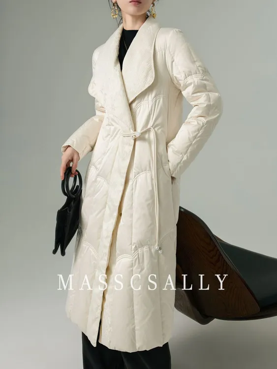 超好看90白鸭绒羽绒服女中长款长款2025新款冬季拼接显瘦盘扣外套