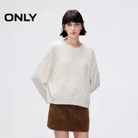 ONLY2025秋季新款设计感亮片纱线宽松落肩慵懒针织衫女|125413030