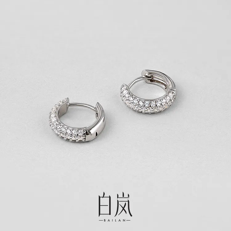 925银合成锆石耳饰 白岚满镶耳圈女轻奢精致耳钉百搭镶钻ED3766