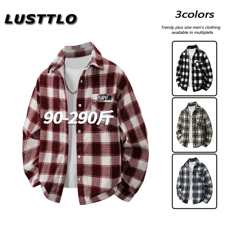春秋款百搭叠穿港风衬衣男外穿宽松休闲百搭寸衣大码格子衬衫外套