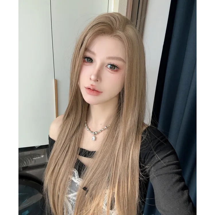 椰子专属《富人区》进口丝半蕾丝全头套亚麻金色挑染高层次直发