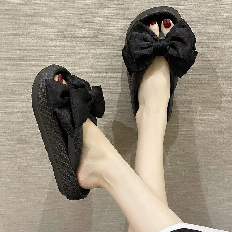 2025新款拖鞋女夏季外穿可爱蝴蝶结厚底防滑凉拖鞋沙滩夹脚人字拖