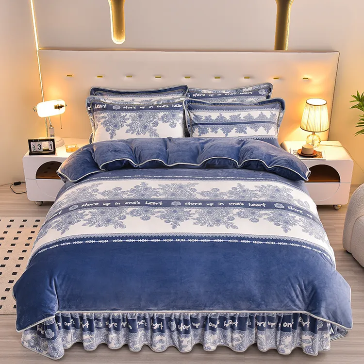 新品8斤多高克重牛奶绒四件套冬季加绒加厚保暖床单被套床品YP